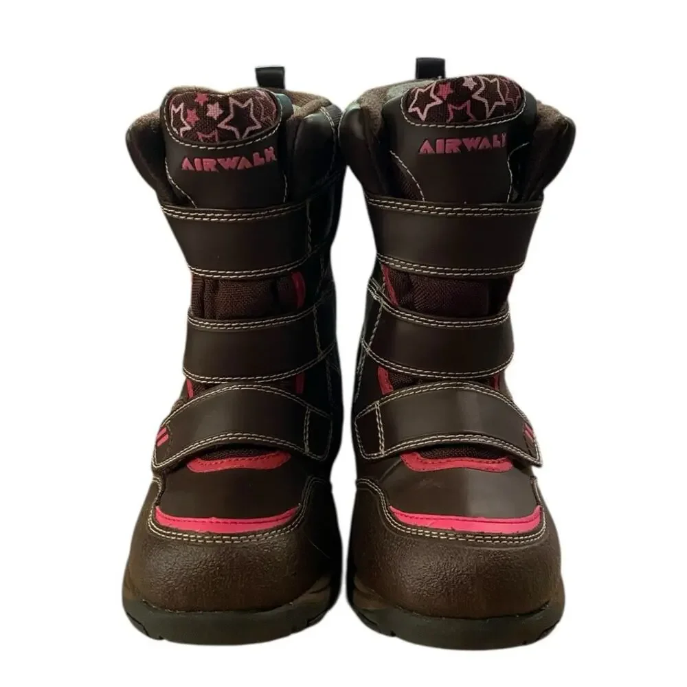 Airwalk Toddler Girls Snow Boots 10 Brown Pink Easy Fasten Waterproof Faux Lined